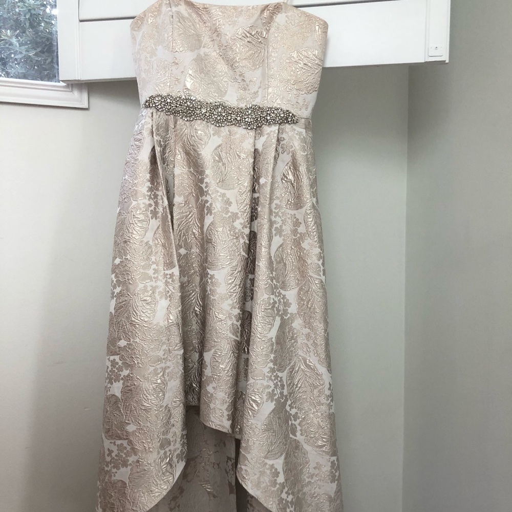 High low Adrianne Papell white  &silver rhinestone